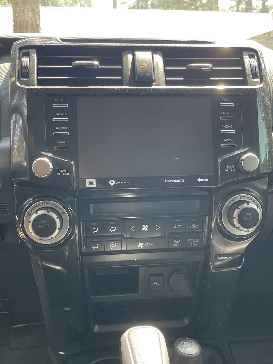 Toyota 4Runner TRD Pro infotainment after detailing — screen and surround clear and streak-free